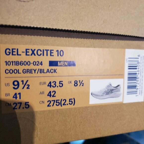 Size 9.5 Mens - ASICS Gel Excite 10 Cool Grey Black running shoes NEW - Picture 5 of 5